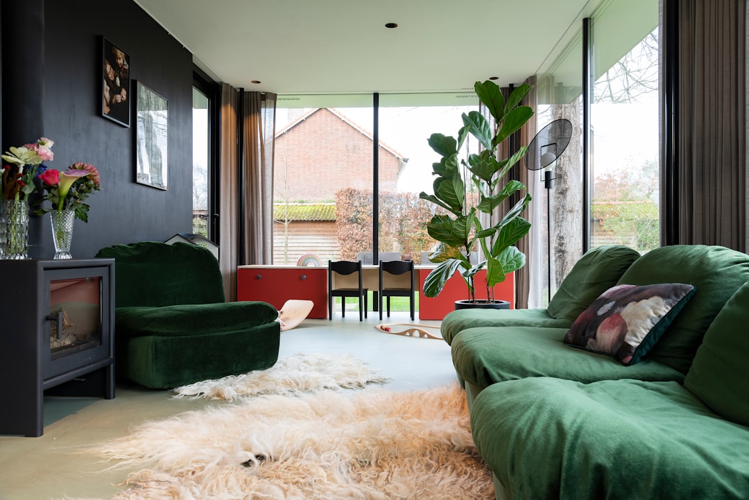 Cadeira Verde Do Sofa Perto Da Planta Verde Do Vaso wC0JX8Bb1Hc