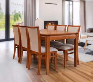 Mesa De Jantar De Madeira Com Seis Cadeiras Estofadas SOeq3VXKfQE