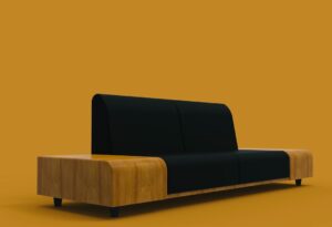 Sofa Preto Moderno Com Detalhes Em Madeira Sobre Fundo Laranja oX8vWc W65c